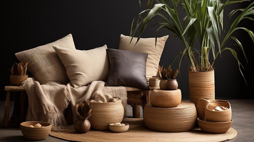 Ethically sourced coffee fibers: blankets, cushions and wall decor.